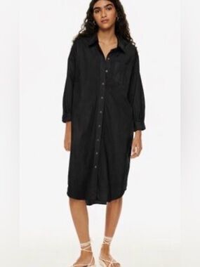 Aritzia Wilfred Free Black Poplin Shirt Dress Oversized Midi Size L